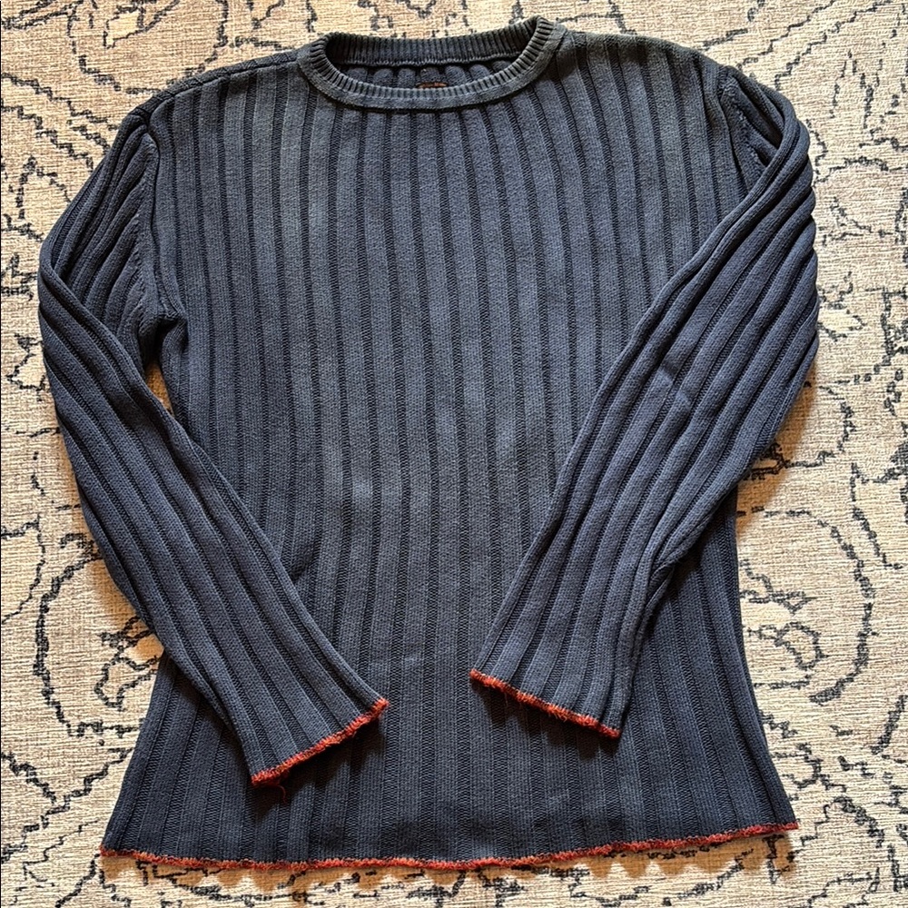 Kapital Black Crewneck Sweater with Red Trim